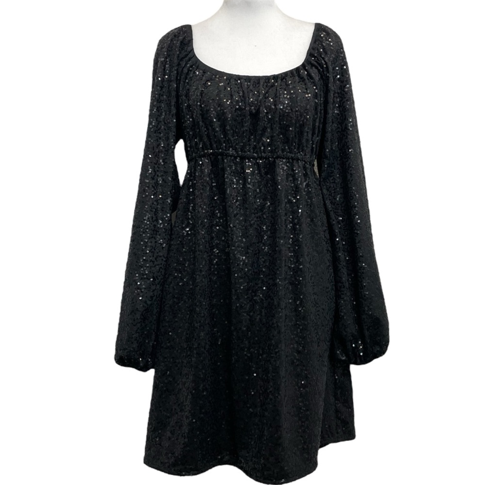 Betsey Johnson Vintage 90s Black Sequin Empire Waist Babydoll Mini Dress
